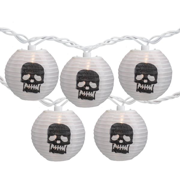 Northlight Seasonal 10ct. Skull Paper Lantern Halloween Lights - image 