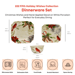 222 Fifth Holiday Wishes 12pc. Red Porcelain Dinnerware Set