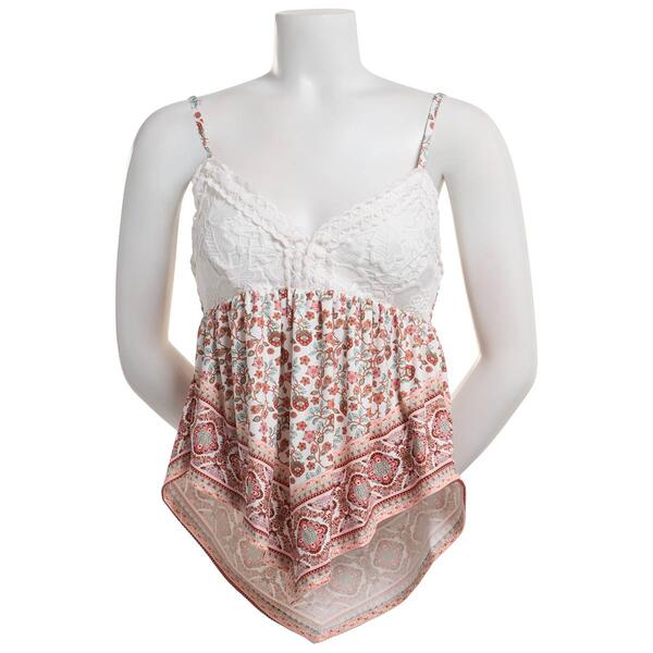Juniors Madden Girl Print Yum Lace Bust Floral Babydoll Tank Top - image 