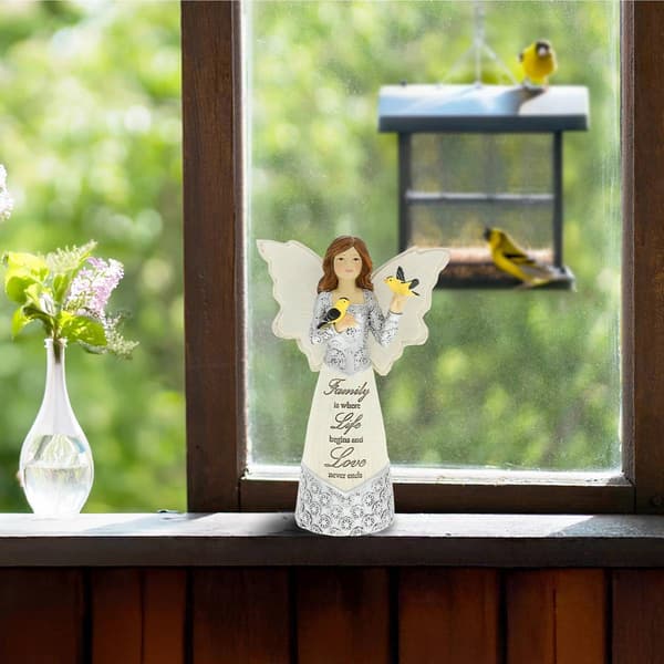 Pavilion Elements Family Angel Figurine with Goldfinches