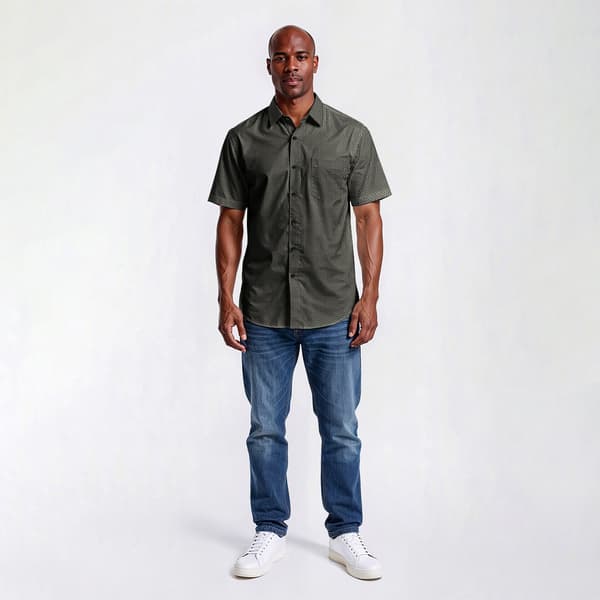 Mens Visitor Geometric Neat Short Sleeve Button Down Shirt