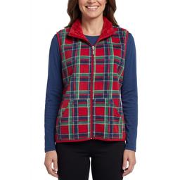 Petite Hasting & Smith Plaid Vest w/ Sherpa Trim - Jester Red