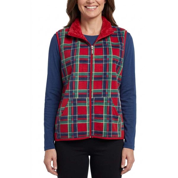 Petite Hasting & Smith Plaid Vest w/ Sherpa Trim - Jester Red