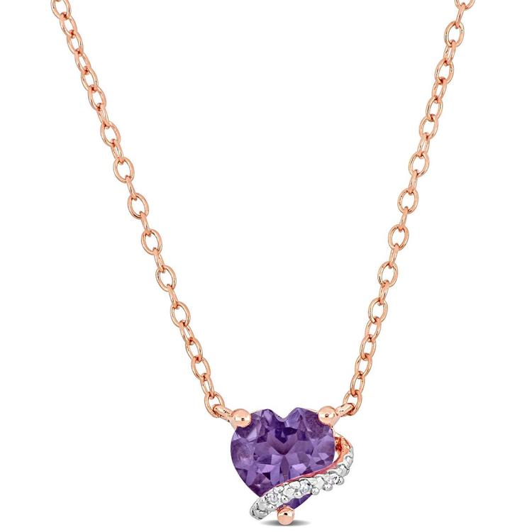 Amethyst & Diamond Accent Heart Pendant w/ Chain
