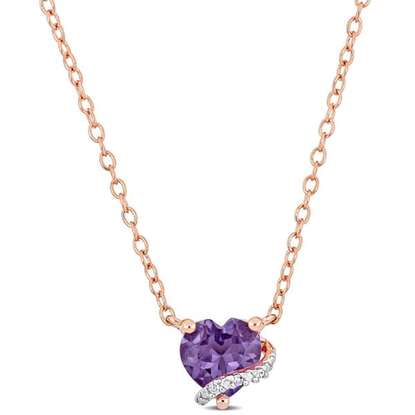 Amethyst & Diamond Accent Heart Pendant w/ Chain - image 