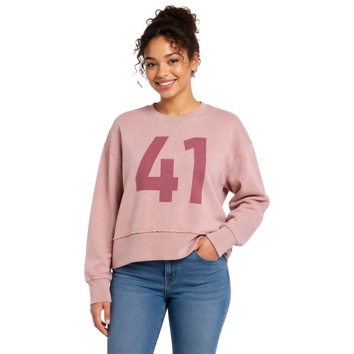 Juniors No Comment Vintage Screen Fleece Sweatshirt- Zephyr