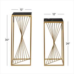 9th & Pike® Gold Marble Contemporary Pedestal Table - Set of 2