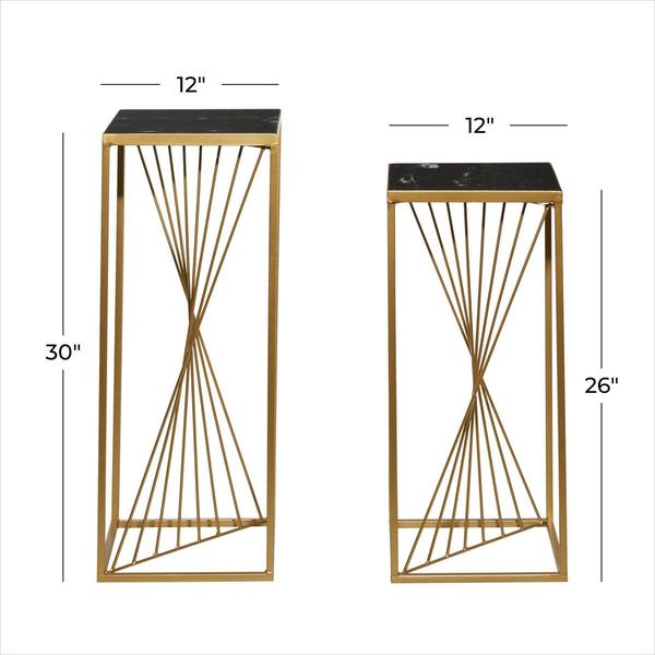 9th & Pike® Gold Marble Contemporary Pedestal Table - Set of 2