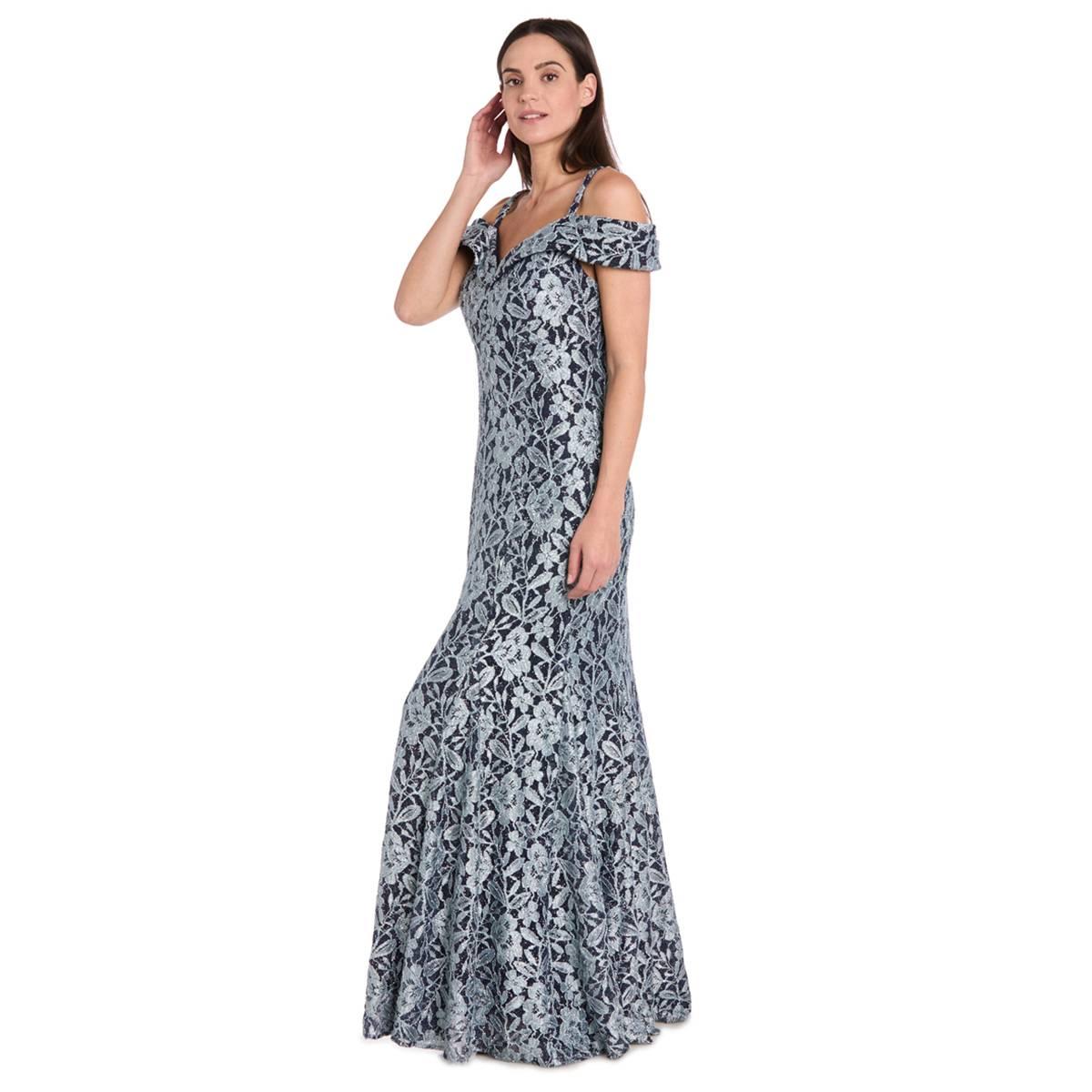 Petite R&M Richards Two Tone Glitter Lace Mermaid Evening Gown