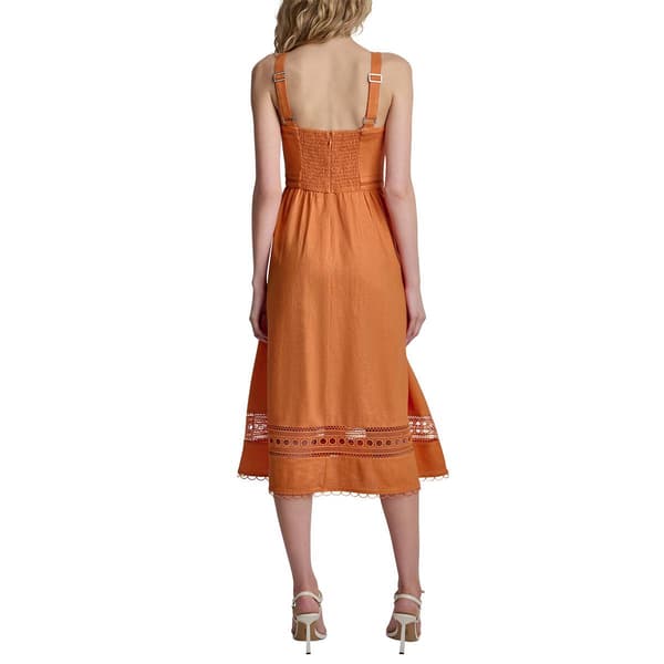 Womens DKNY Sleeveless Linen Blend Loop Lace Midi Dress