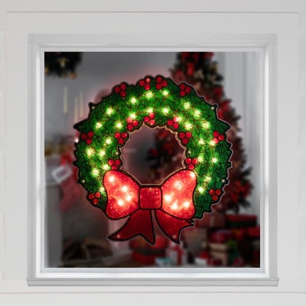 Northlight 15in. Holographic Christmas Wreath Window Silhouette
