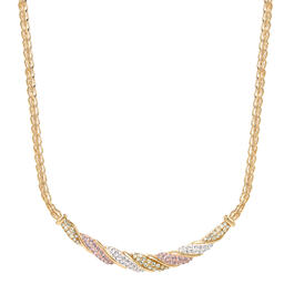 Yellow Gold Plated Brass Tri-Color Crystal Necklace