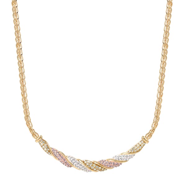 Yellow Gold Plated Brass Tri-Color Crystal Necklace - image 