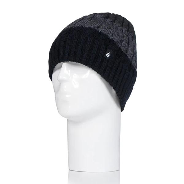 Mens Heat Holders(R) 3-Tone Cable Knit Roll Up Hat - image 