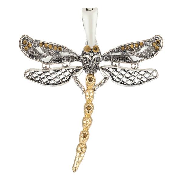 Wearable Art Two-Tone Crystal Dragonfly Enhancer Pendant - image 