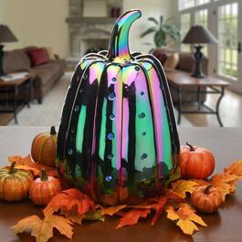 National Tree 14in&#44; LED Iridescent Pumpkin D&#233;cor