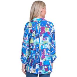 Womens Ali Miles Roll Tab Sleeve Abstract Button Front Blouse