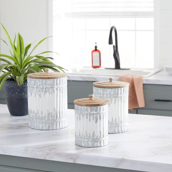 9th & Pike&#174; Distressed Galvanized Textured Canisters - Set of 3