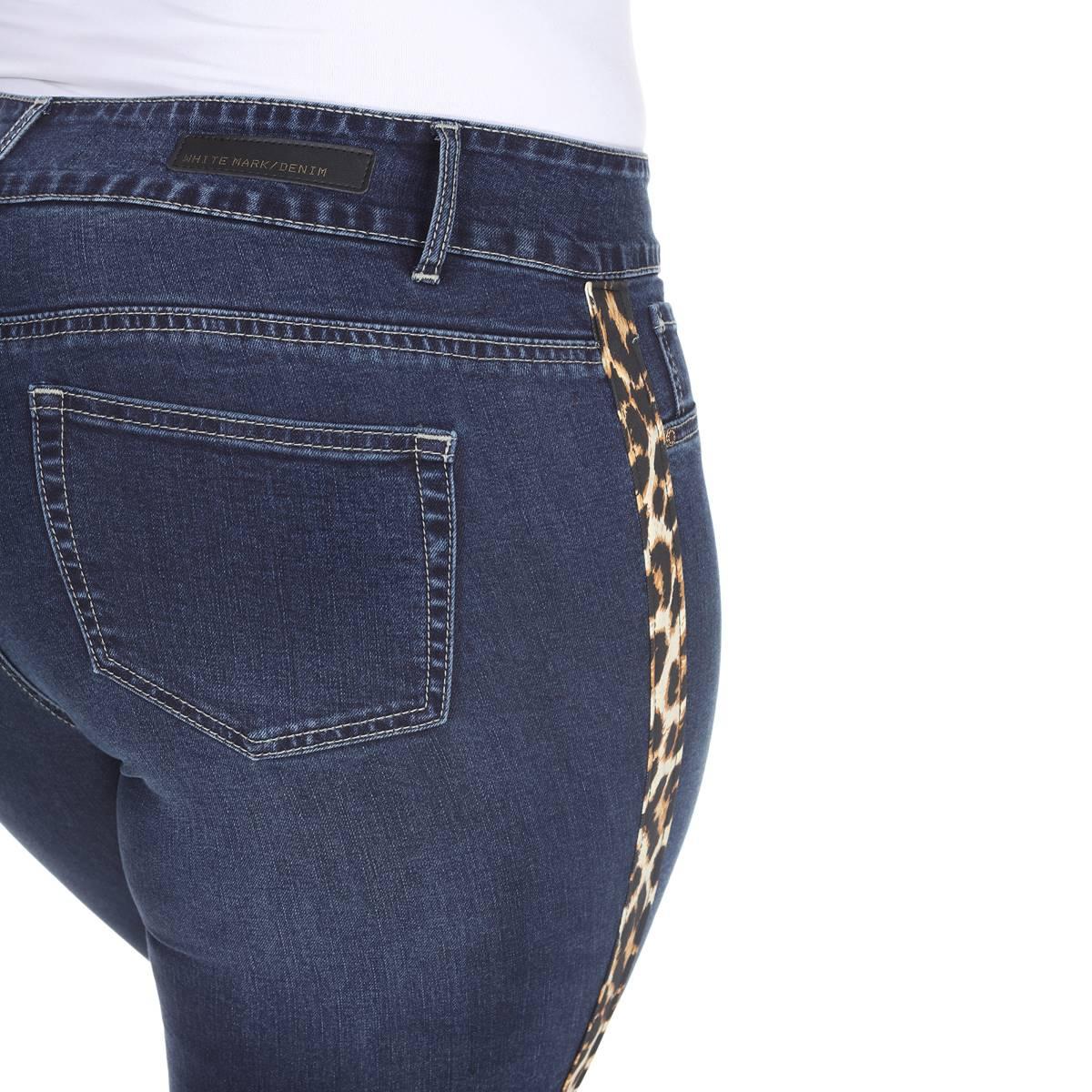 Plus Size White Mark® Cheetah Panel Denim Jeans