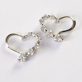 Cubic Zirconia Open Heart Post Earrings in Silver