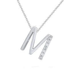 1/20cttw. Natural Diamond Sterling Silver M Pendant Necklace