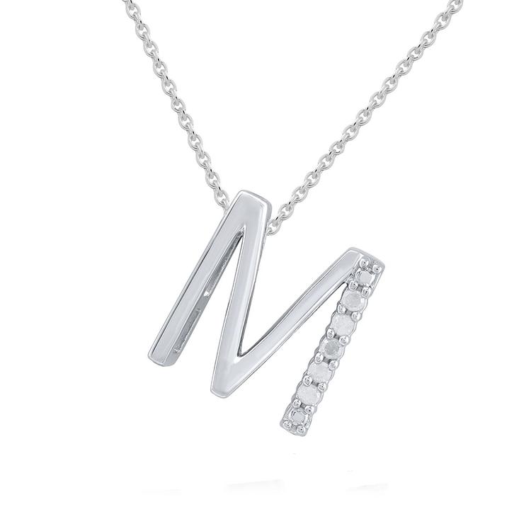 1/20cttw. Natural Diamond Sterling Silver M Pendant Necklace