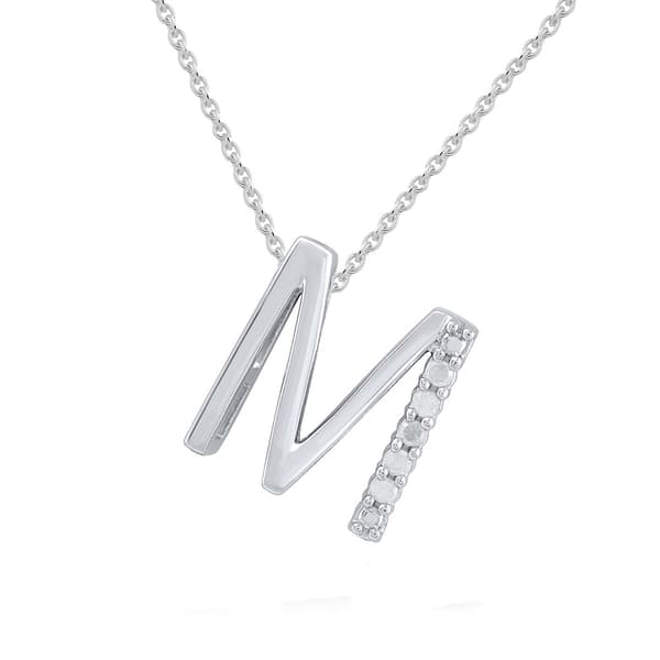 1/20cttw. Natural Diamond Sterling Silver M Pendant Necklace - image 