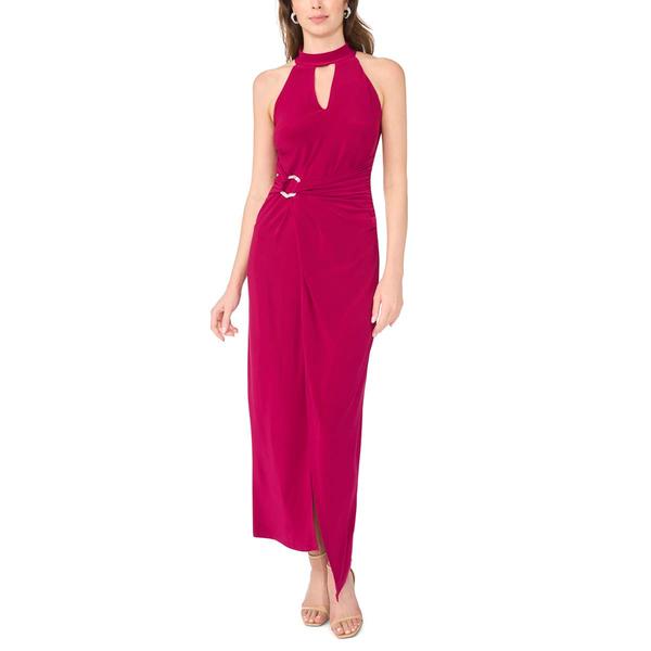 Womens MSK Sleeveless Keyhole Neck Side Drape Ity Gown