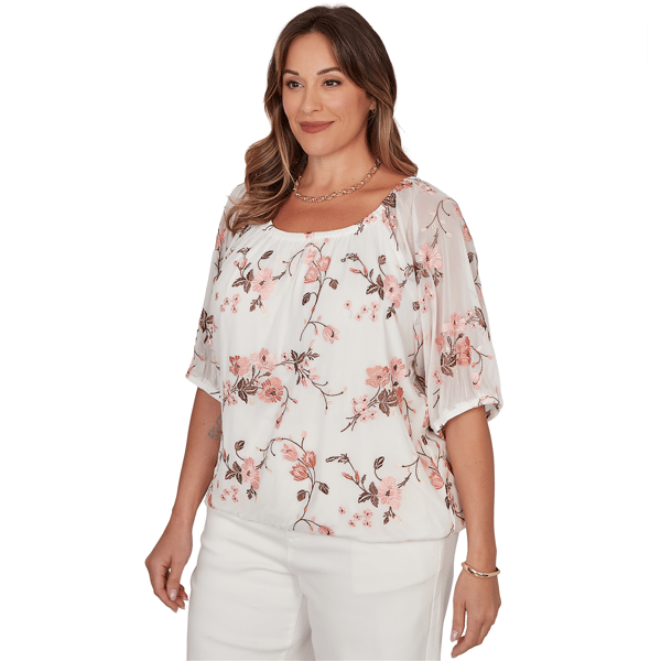 Plus Size Skye’s the Limit Blooming Pastels Embroidery Blouse