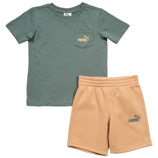 Boys (4-7) Puma(R) 2pc. Short Sleeve Tee & Shorts Set - Green Moon - image 