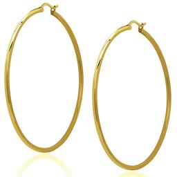 Gianni Argento 43mm Thin Gold Plated Shiny Hoop Earrings