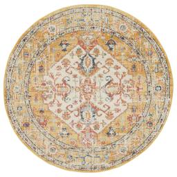 9th & Pike(R) Ivory and Yellow Medallion Round Area Rug