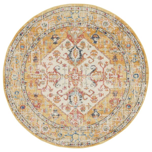 9th & Pike(R) Ivory and Yellow Medallion Round Area Rug - image 