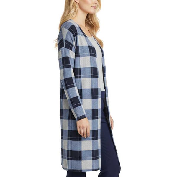 Petite NY Collection Long Sleeve Plaid Hacci Long Cardigan
