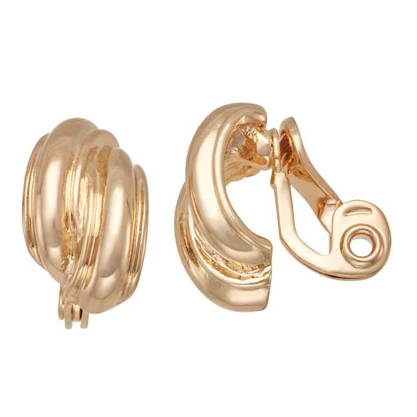 Napier 0.7in. Gold-Tone Button EZ Comfort Clip Earrings - image 