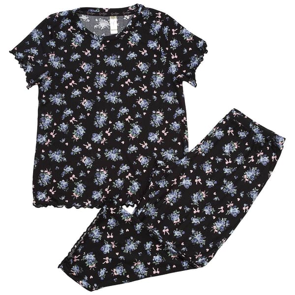 Womens Jessica Simpson Short Sleeve Floral Ribbons Pajama Set - image 