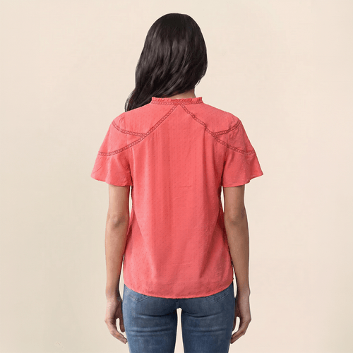 Womens Draper James Solid Flutter Sleeve Ruffle Neck Blouse