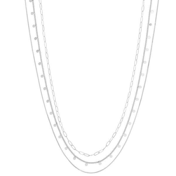 Design Collection Silver-Tone 3 Row Shaky Disc Necklace - image 