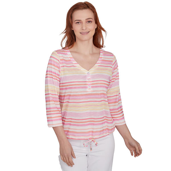 Petite Hearts of Palm Spring Into Action Henley Stripe Top - image 
