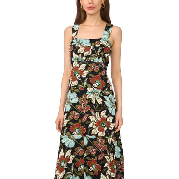 Womens MSK Sleeveless Square Neck Floral Challis Midi Dress