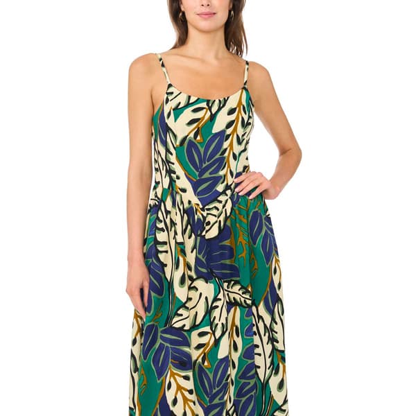 Womens MSK Sleeveless Tropical Leaf Challis Midi Dress