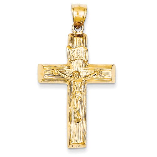 Unisex Gold Classics(tm) 14kt. Wood Like Crucifix Pendant - image 