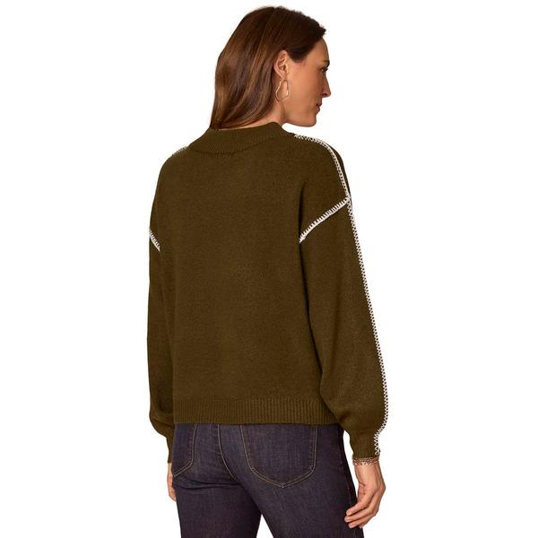 Plus Size Democracy Long Blouson Sleeve Blanket Stitch Sweater