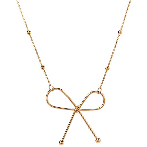 Ashley Gold Chain Necklace with Bead Accents & Open Bow Pendant - image 