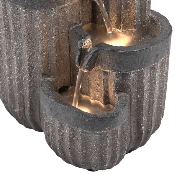 Alpine Grey Cascading Pillar Tabletop Fountain w/LED Lights