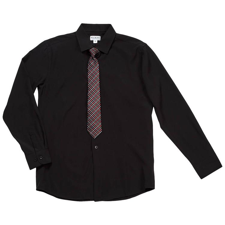 Boys (8-20) Bill Blass Shirt & Tie Set - Black