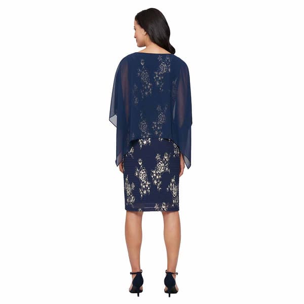 Plus Size SLNY Foil Floral Sheath Dress with Chiffon Overlay