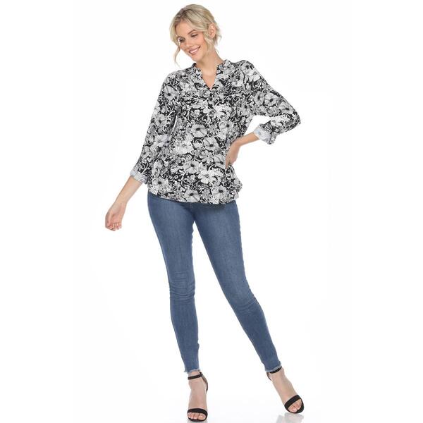 Womens White Mark Pleated Long Sleeve Floral Blouse
