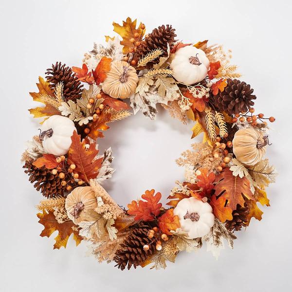 White Velvet Pumpkin Wreath - image 