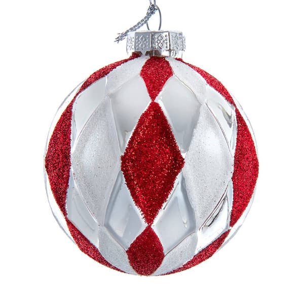 Kurt Adler 80mm Glass Red, White & Silver 6pc.Ball Ornament - image 